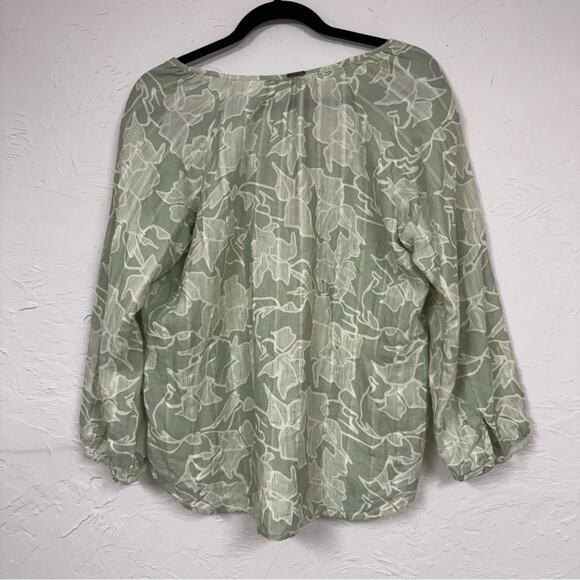 Prana Green Floral Print Blouse Womens Large Boho Long Sleeve Casual Beachy - Picture 9 of 11